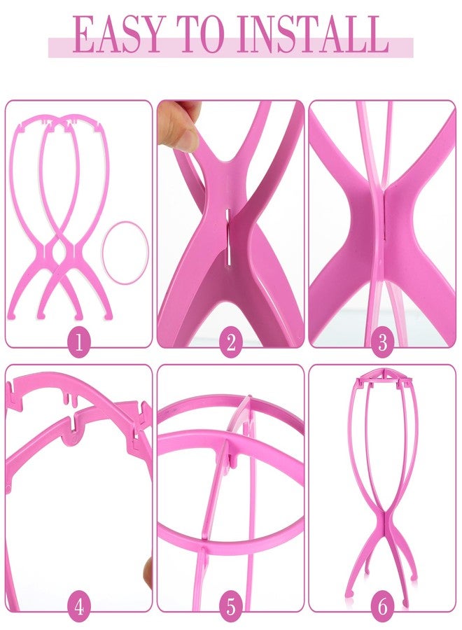 obeoby Wig Stand, Portable Wig Holder Wig Head Stand for All Wigs Travel Wig (pink(3pack)) - Image 4